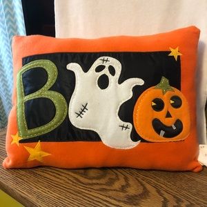 St. Nick’s Choice Halloween decorative orange fleece pillow BOO